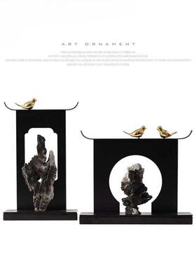 新间中式摆鸟件小太湖石样板房家装具茶台茶F875599H桌软饰品