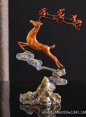 意新中式珐酒琅彩摆件梅鹿欧花式客珐琅彩招厅电视柜柜玄关鹿装饰