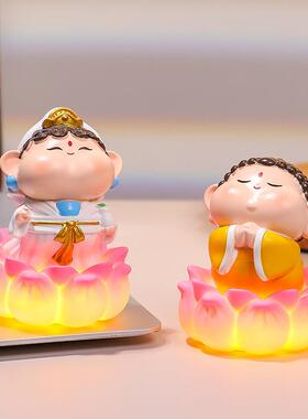 好运连连小神仙桌面小夜灯办公室情绪稳定摆件财神观音如来文曲星