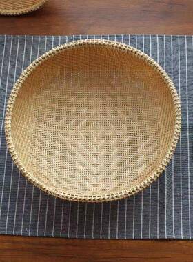 精编圆形竹编制品农家用簸箕馒头筐子水果菜收纳篮干货晾晒盘筛子