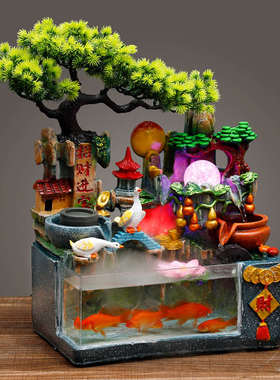 造景流水鱼缸客厅小型家用网红全套桌面生态创意金鱼缸循环水摆件