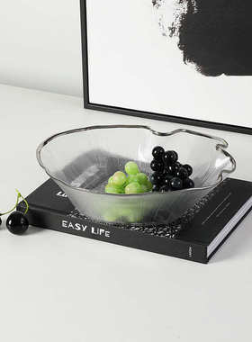 现代轻奢抽象艺术银边玻璃果盘样板间客厅餐桌吧台高级感家居摆件