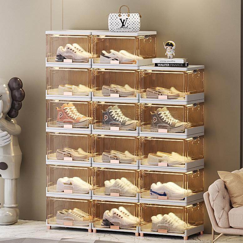 鞋盒收纳盒透明折叠防尘塑料鞋架免安装亚克力鞋柜收纳神器省空间,淘宝优惠券,粉丝福利购,淘宝优惠卷