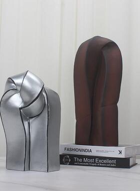 现代简约扭曲花器摆件手工陶瓷软装饰品样板间售楼处茶几书房装饰