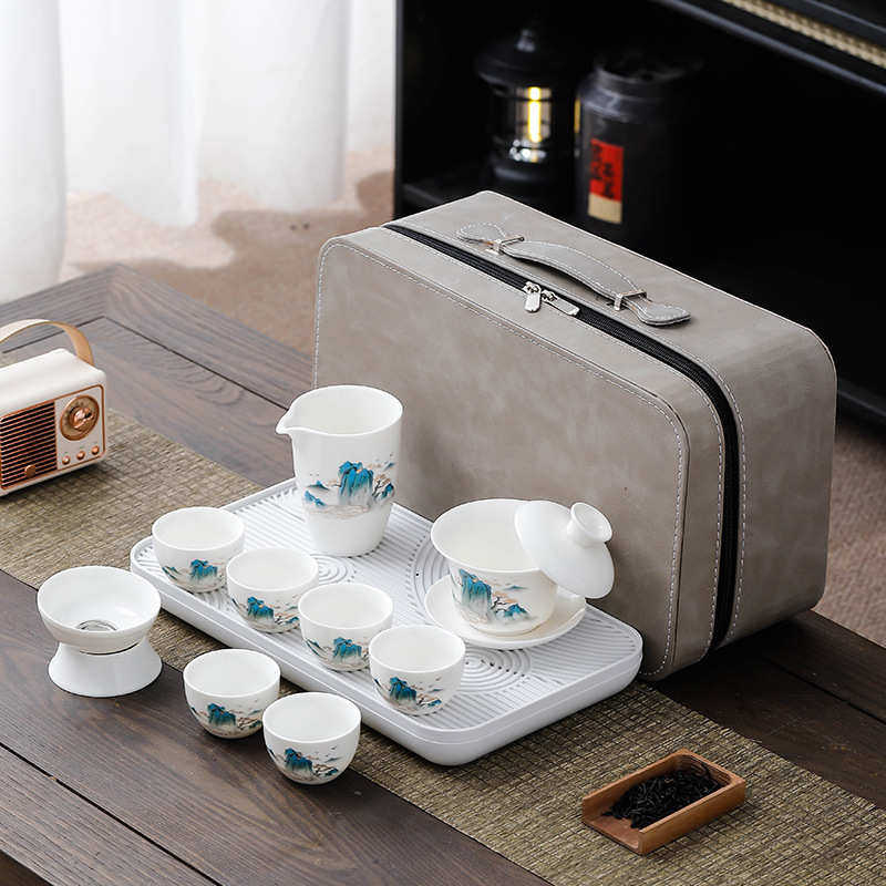 盖碗茶具茶盘羊脂玉茶具商务礼品旅行白瓷茶杯整套功夫套装logo,淘宝优惠券,粉丝福利购,淘宝优惠卷