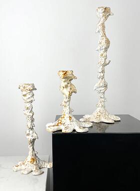 欧式轻奢样板间餐厅餐桌烛台组合摆件客厅电视柜装饰品酒店售楼处