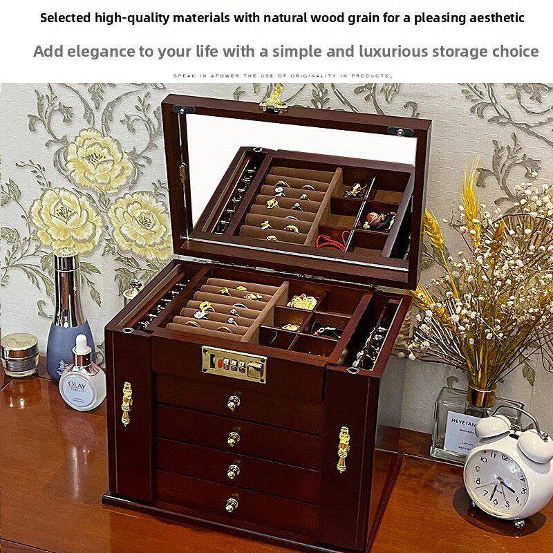 German combination lock jewelry storage box solid wood ring necklace box European style multi-layer hand jewelry storage box