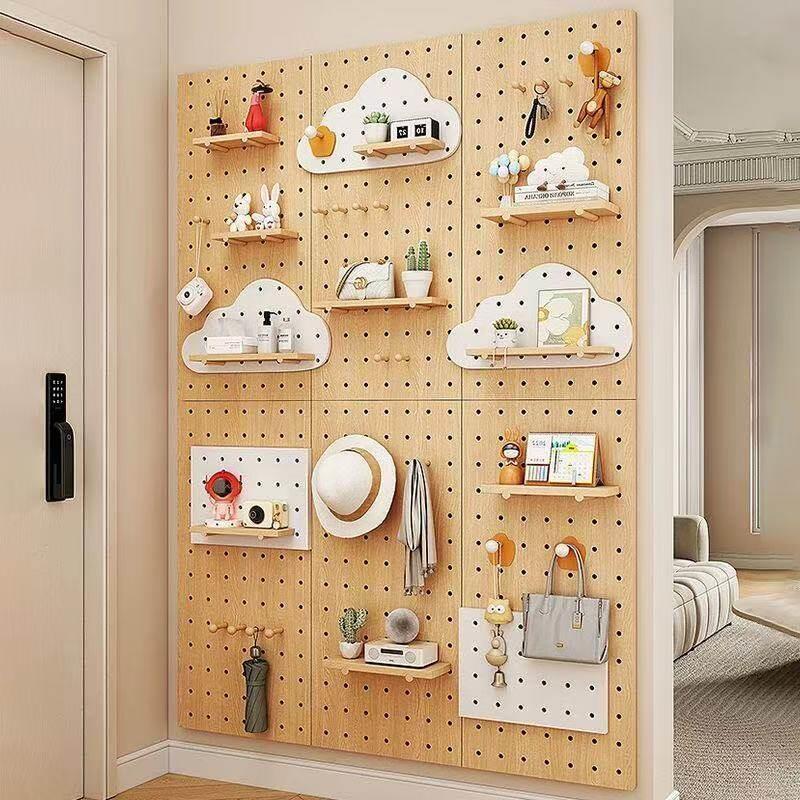 Hole board storage rack solid wood entrance hall wall wall storage rack cloud shape wall custom storage rack