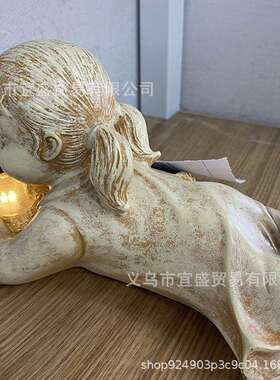 跨境新款 男孩女孩萤火虫灯光树脂工艺品摆件 田园庭院摆件装饰品