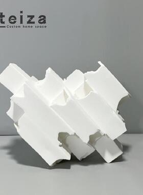 Oteiza现代黄白相间陶瓷花器摆件样板间售楼处别墅玄关装饰品摆设