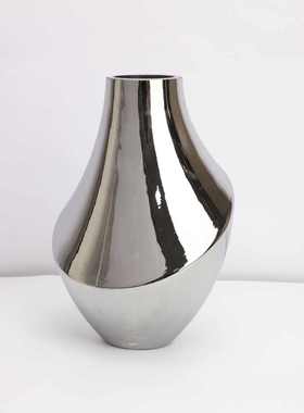 北欧创意玻璃电镀银色歪脖子花器摆件样板房办公室茶几装饰品摆件