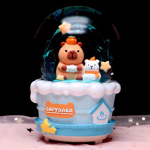 新款卡皮巴拉水晶球音乐盒飘雪可爱水豚八音盒摆件儿童女生日礼物 - 图2