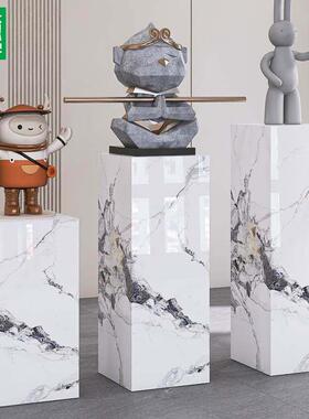 大理石摆件基底座客厅玄关立柱展示台增高摆台落地装饰品岩板花架