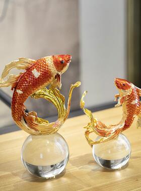 现代鸿运锦鲤鱼水晶球装饰品摆件高端客厅玄关办公室家居工艺品