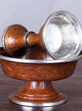 2026尼泊尔手工铜鎏银护法杯雕花护法杯铜供杯居家室内供佛摆件