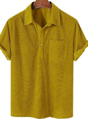 Men's Corduroy Pocket Short Sleeve Shirt Ink Casual