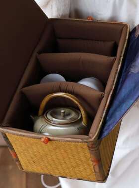 手工竹编茶具玉兰秋梦大漆便携收纳盒手工竹编复古工艺品茶事包