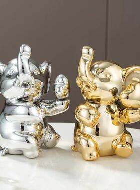 轻奢高档小飞象托盘入户玄关摆件钥匙收纳装饰品客厅家居乔迁礼物