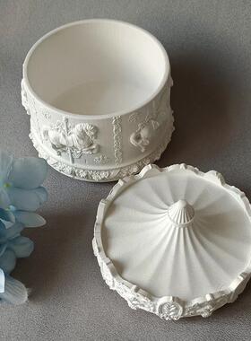 旋转木马雕塑石膏首饰盒香薰蜡烛盒带盖扩香石盒子白胚装饰摆件