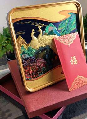 0.2g金孔雀富贵牡丹摆件乔迁开业送客户国潮装饰画银行贺岁礼