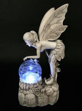 仙女花园雕像太阳能发光花仙子雕塑树脂户外天使摆件花园小雕像
