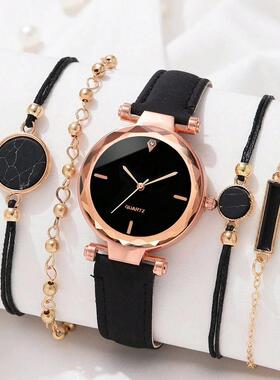 Set Watch For Women Luxury Leather Analog Ladies Quartz Wris