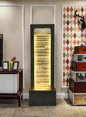 现代简约流水墙喷泉摆件落地客厅办公室景观水幕墙屏风财富装饰