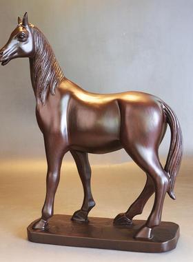 黑檀木雕生肖马摆件实木马到成功家居书房办公桌面装饰红木工艺品