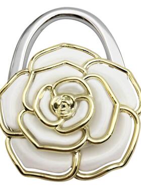 现货两用金边玫瑰花挂包钩折叠便携挂包钩合金工艺桌边挂包扣爆款