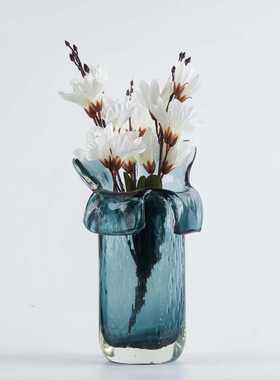 手工琉璃扁花瓶样板房花器水晶饰品干花花艺套装售楼处高端摆件