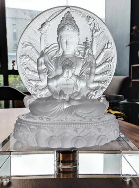 八吉祥水晶发光底座LED带线七色变换桌面发光灯座琉璃佛像舍利塔