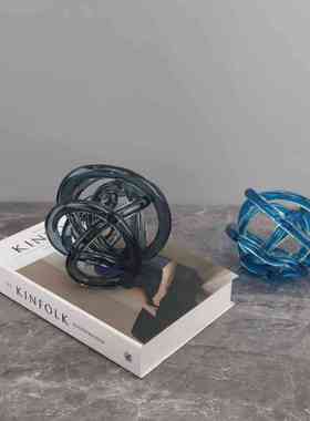 简约现代创意玻璃线球麻团摆件样板房售楼处玄关桌面软装饰品摆件