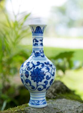 景德镇覆古瓷器 手工手绘 青花缠枝莲纹袖珍小花瓶 家居饰品506