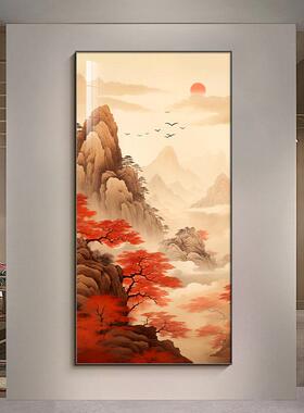鸿运当头山水画竖版玄关装饰画中式山画靠山招财入户门正对墙挂画