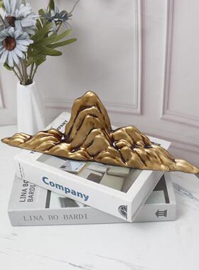 创意树脂假山摆件金色抽象样板间摆件新中式配件家居软装饰品