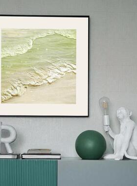 大海肌理感绿色小清新抽象餐厅装饰画艺术肌理感客厅沙发背景墙画