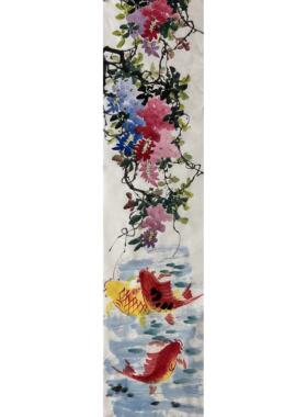 墨香村条饰装饰国画花鸟画纯手绘四尺对开紫藤兰花MA5020101-21