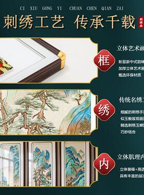 千里江山图织锦绣四联新款中国风山水风景装饰画端茶室刺绣挂画