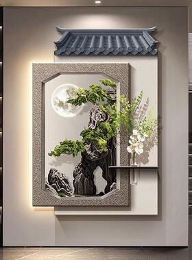 新中式水培绿植玄关装饰画竹子走廊砂岩挂画禅意茶室立体带灯壁画