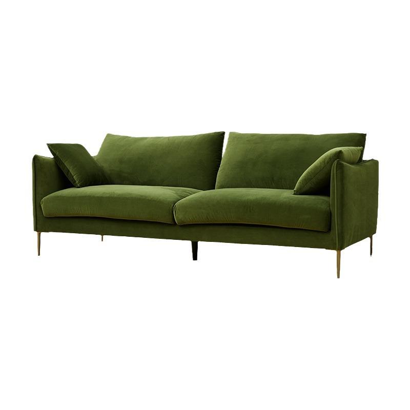 Retro style velvet sofa, small apartment furniture, fabric sofa, living room, simple modern straight row three-person sofa