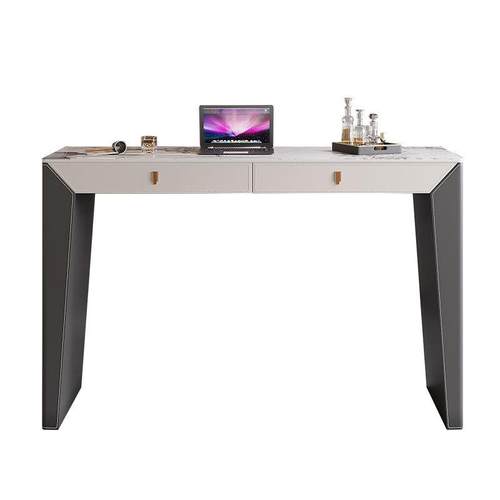 意式简约马鞍皮岩板吧台开放式厨房餐桌一体家用高脚吧台桌轻奢 - 图3