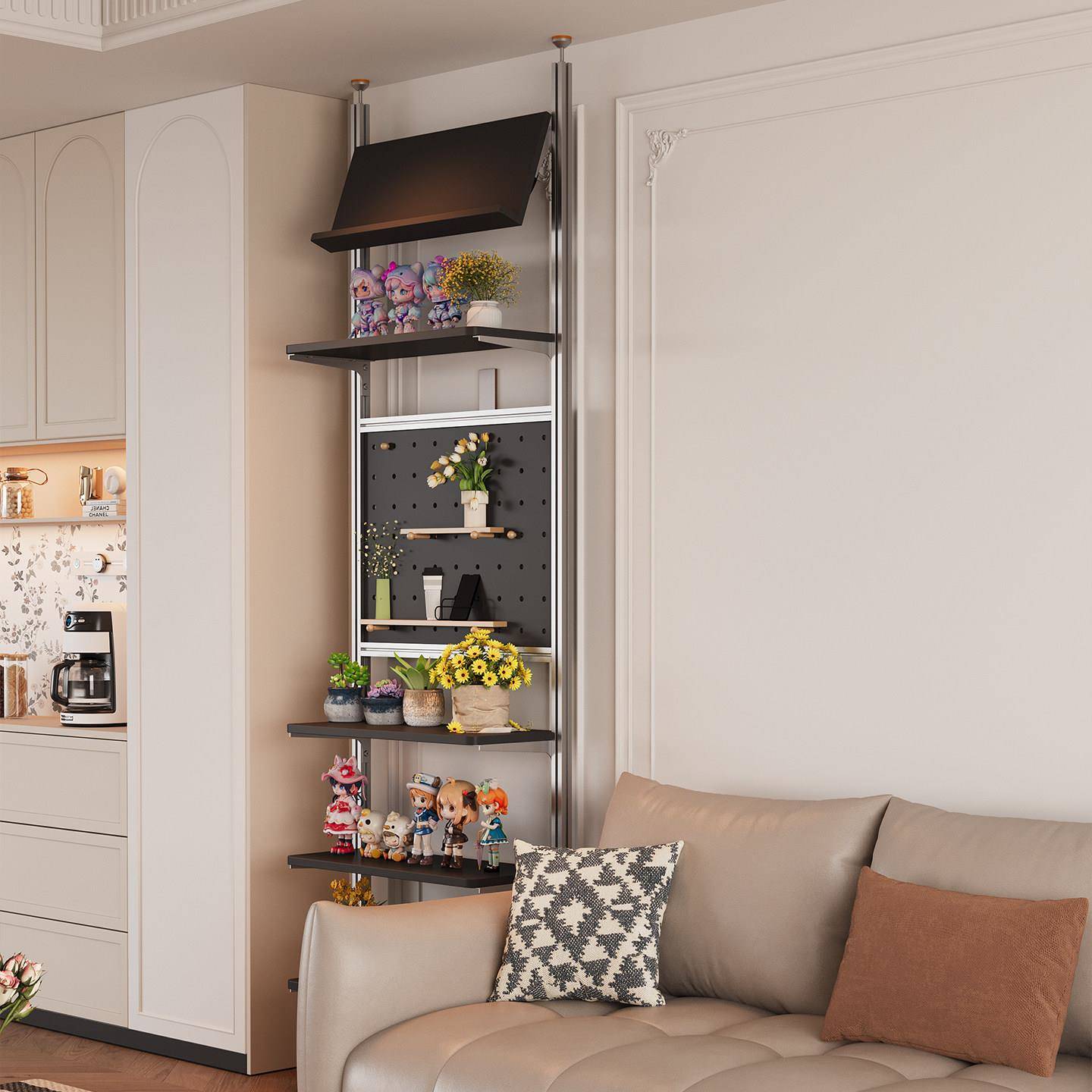 Top-of-the-ground storage rack solid wood entrance partition aluminum profile hole board optical axis storage rack wooden storage rack