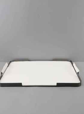 现代简约黑皮托盘样板房办公室卧室客厅餐厅厨房家居软装饰品摆件