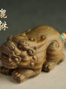 件绿檀木大物貔貅手把件盘玩文玩士随BJ001身把玩件摆创意坠男饰