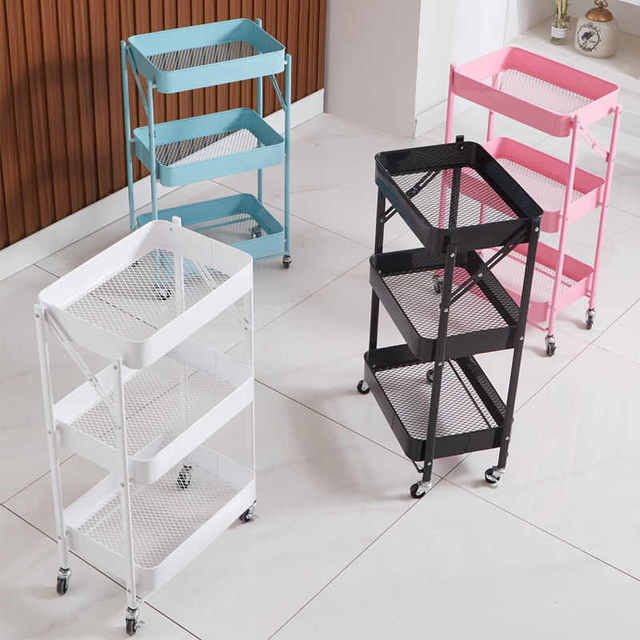 Small apartment multi-layer mobile snack storage cart folding storage rack small cart no installation kitchen storage rack