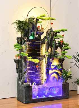 大型假山流水喷泉客厅鱼缸景观招财风水轮客厅阳台开业乔迁摆件