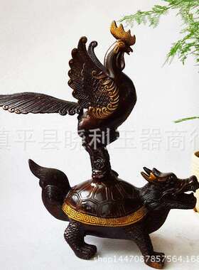 厂家古玩铜器铜金鸡踏龙龟鳌头摆件家居装饰金属工艺品