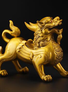 铜飞天独角貔貅摆件黄铜一对家居饰品装饰品工艺品小皮丘摆设
