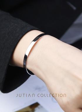 正品JUTIAN 冷淡风S925纯s银手学镯in潮光面生素圈简约百搭银女饰