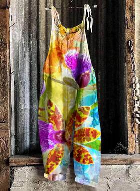 Women's Floral Print Overalls, Casual Comfy Jumpsuit